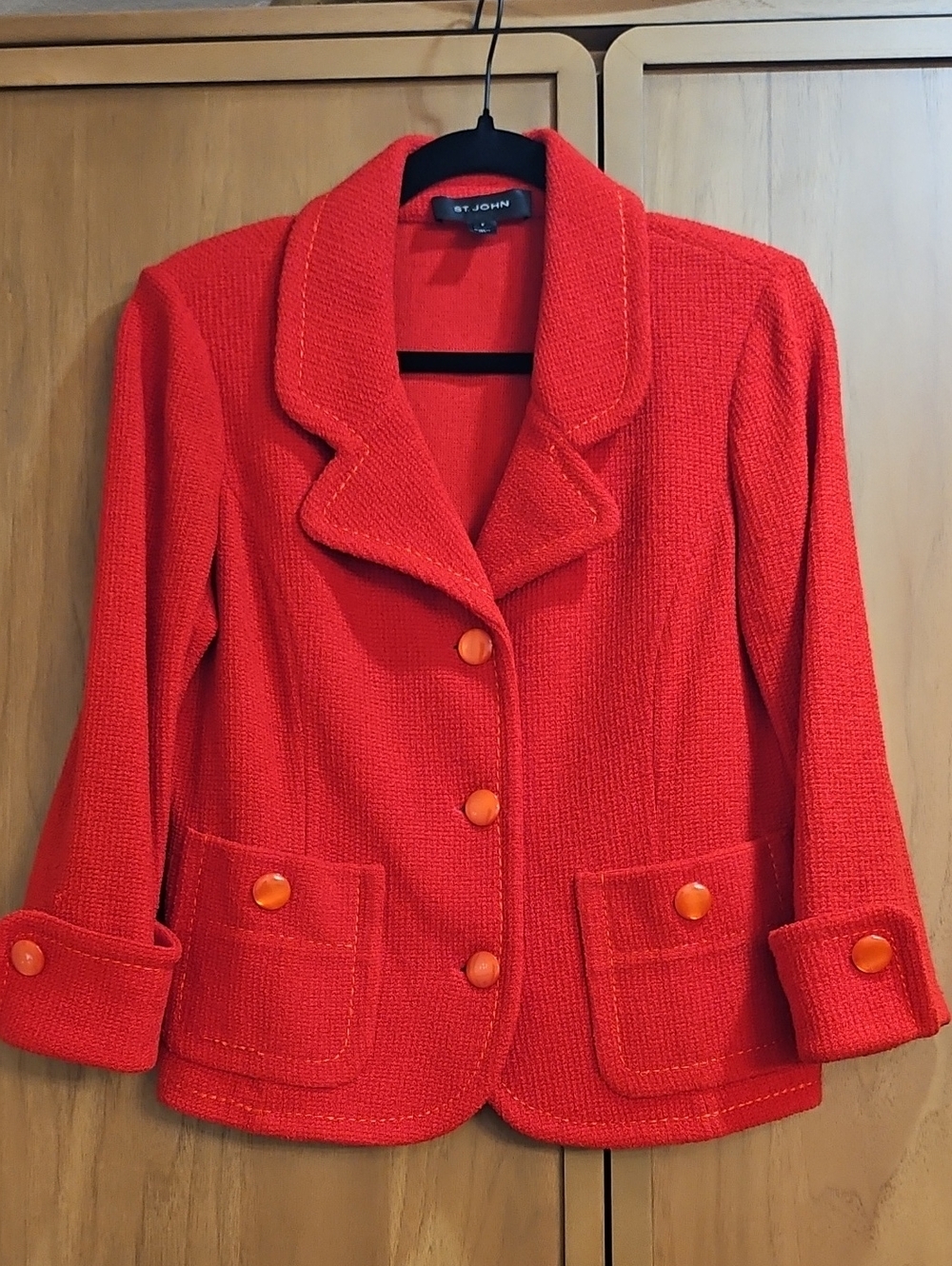 St. John Vintage Women’s Bright Red Knit Blazer with Statement Buttons